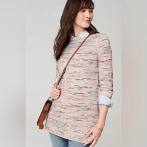 LARGE J.Jill Space Dyed Crew-Neck Pullover Tunic Sweater Pink Blue Cream